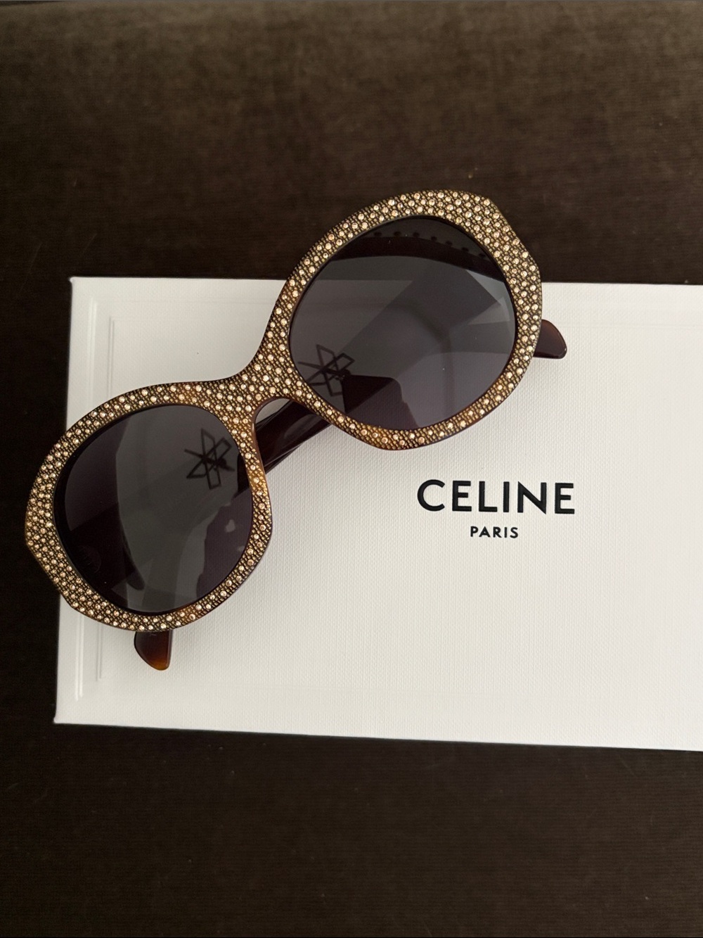 Celine Crystal-Embellished Round Sunglasses - Gold Frame, Black Lenses